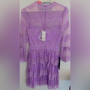 New! bebe Purple Lace Long Sleeve Dress